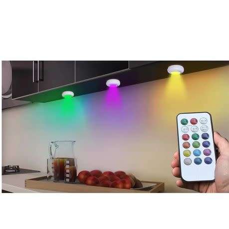 Colour changing LED puck lights, self adhesive, battery operated