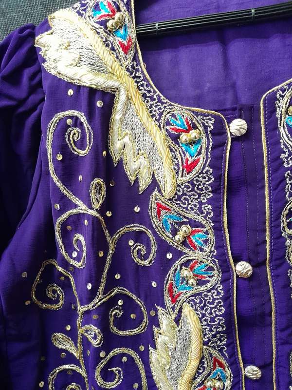 Purple sari blouse and skirt set