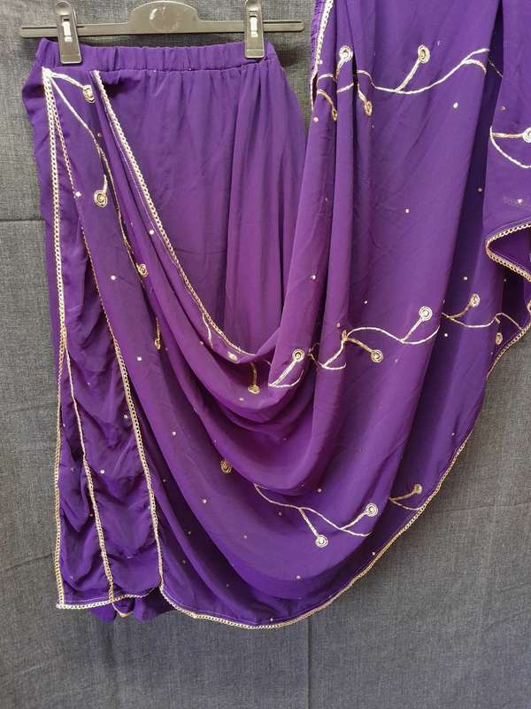 Purple sari blouse and skirt set