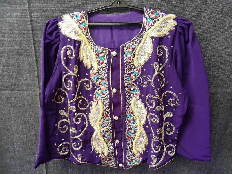 Purple sari blouse and skirt set