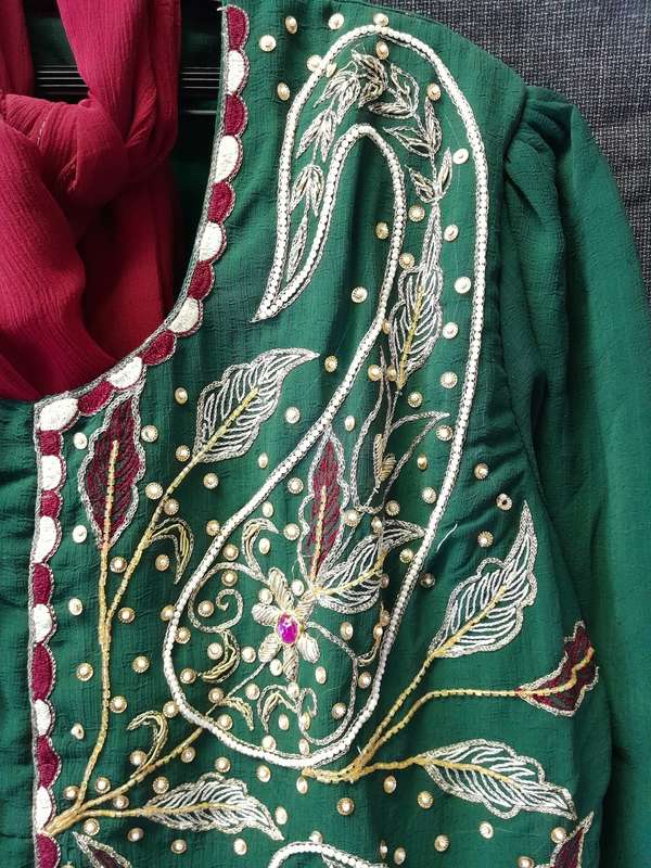 Maroon Green sari blouse and skirt set