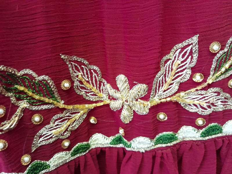 Maroon Green sari blouse and skirt set