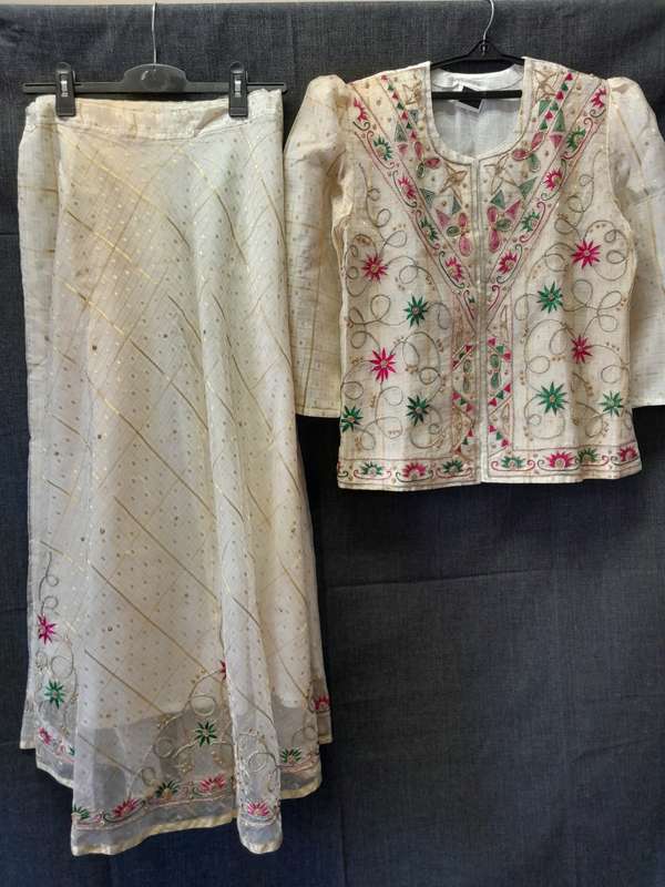 White ivory and gold sari skirt and blouse set