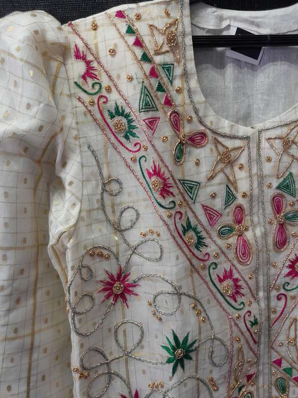 White ivory and gold sari skirt and blouse set