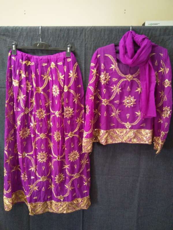 Fuschia pink sari blouse and skirt set