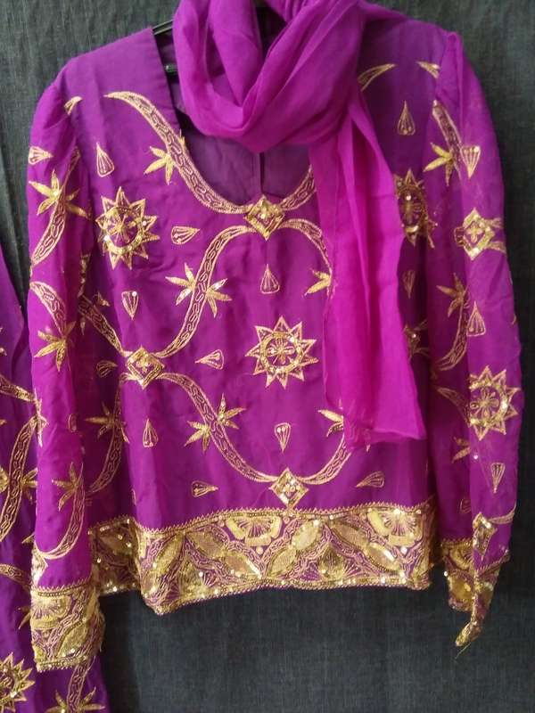 Fuschia pink sari blouse and skirt set
