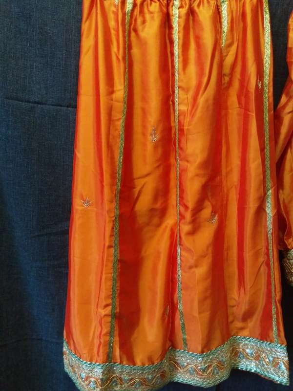 Orange sari embelished skirt and blouse set
