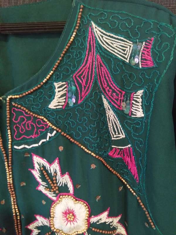 Green embroidered suit sari set