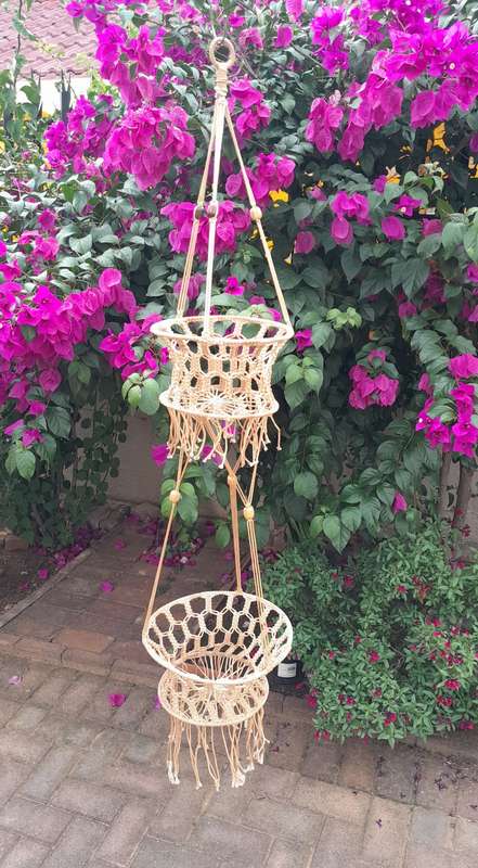 Macrame 2 tier basket for pot plant handmade