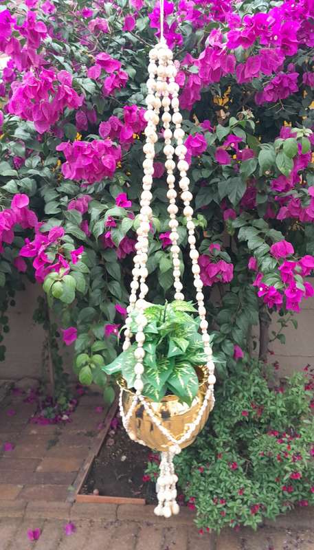Sea shell bead basket for pot plant handmade