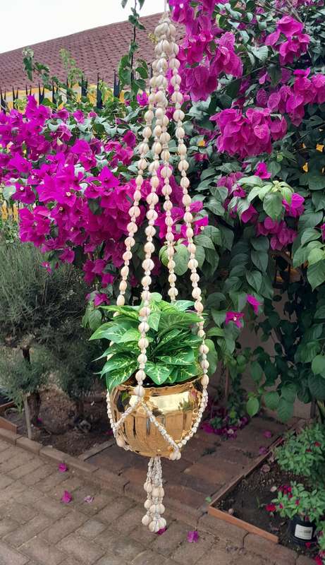 Sea shell bead basket for pot plant handmade