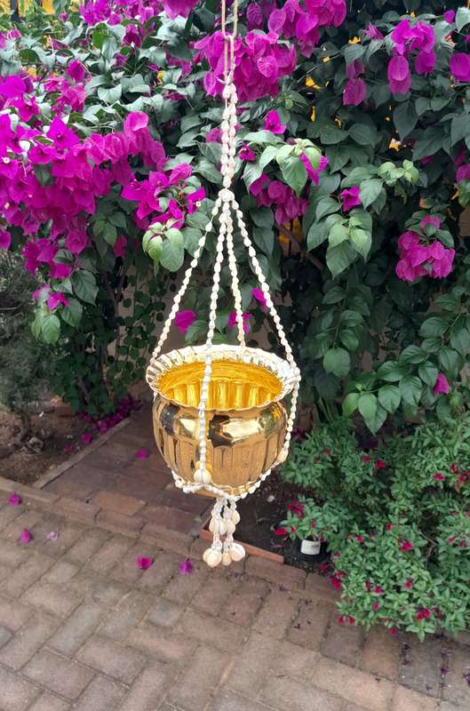 Sea shell bead basket for small pot plant handmade