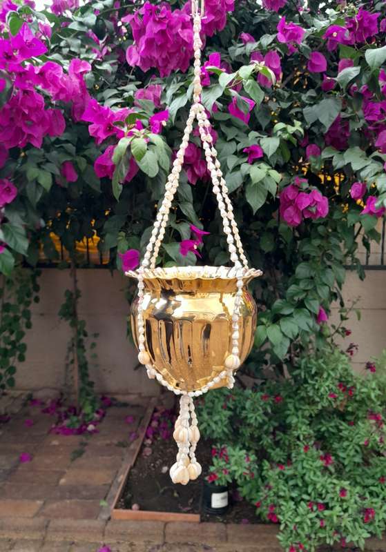 Sea shell bead basket for small pot plant handmade