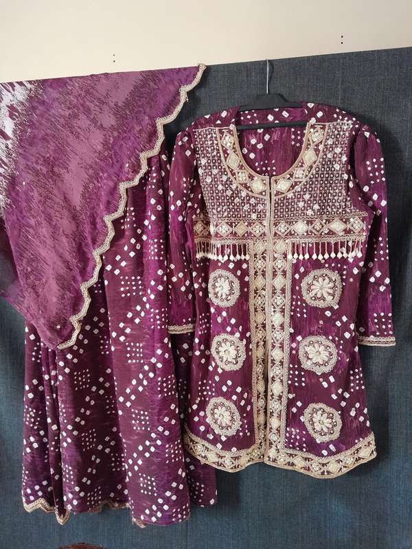 Burgundy sari top and skirt set