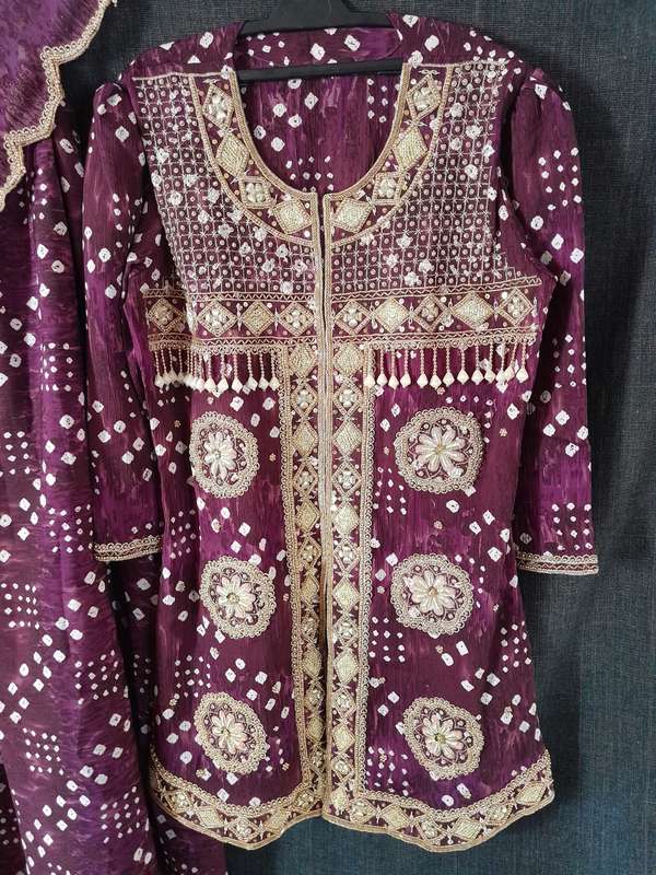 Burgundy sari top and skirt set