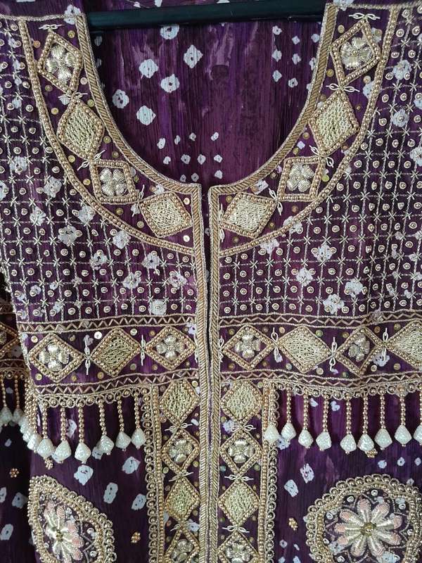 Burgundy sari top and skirt set