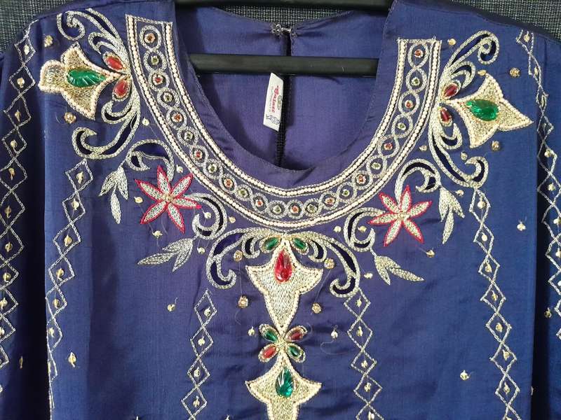 Eastern evening dress Navy blue and gold embroidered