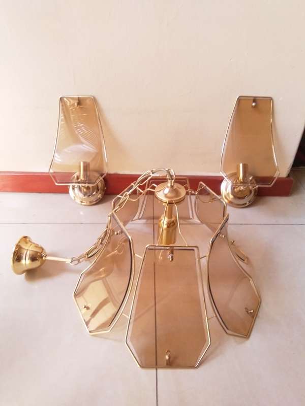 Vintage pendant light fitting and 2 wall lights
