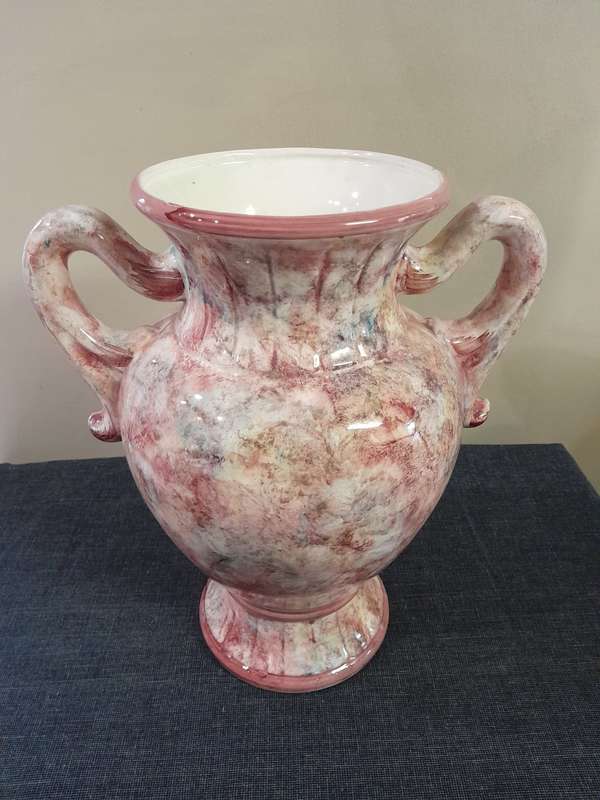Vintage pink marble glazed porcelain pot planter vase