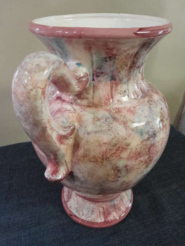 Vintage pink marble glazed porcelain pot planter vase