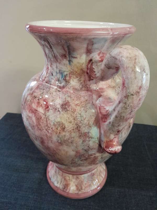 Vintage pink marble glazed porcelain pot planter vase
