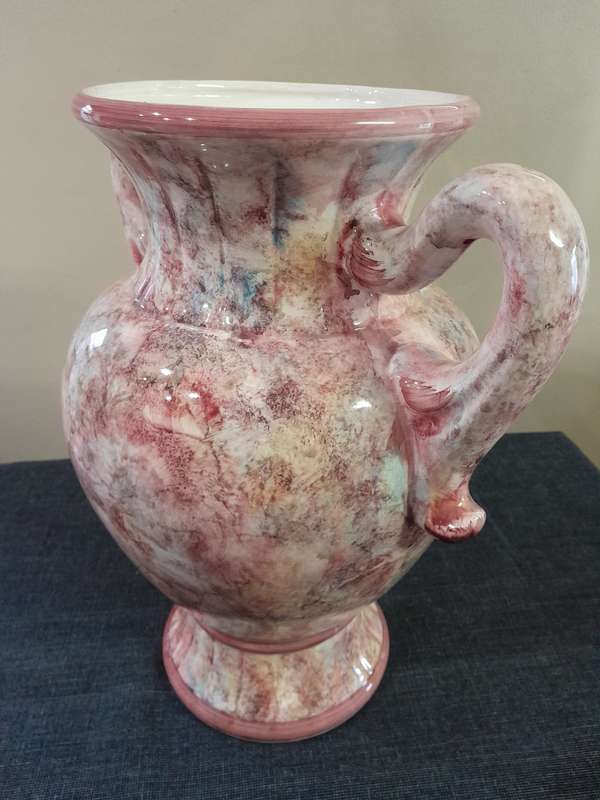 Vintage pink marble glazed porcelain pot planter vase