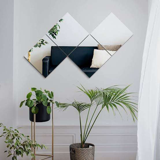Wall mirror - 6 adhesive glass mirror tiles