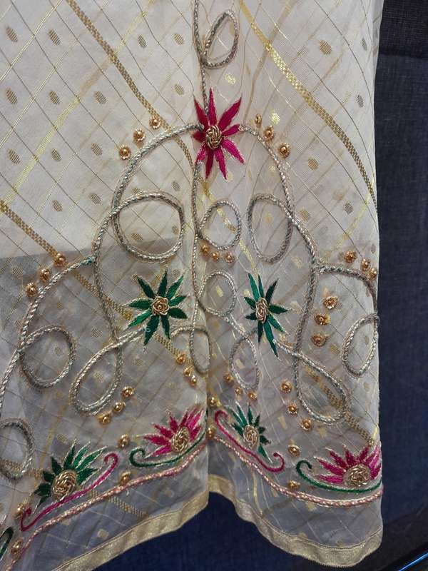 White ivory and gold sari skirt and blouse set