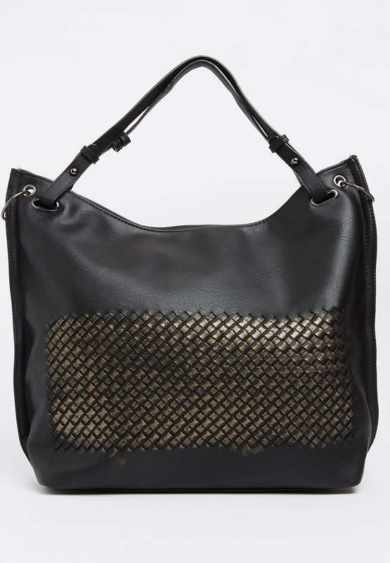 Stylish large travel tote hand bag leather look Black