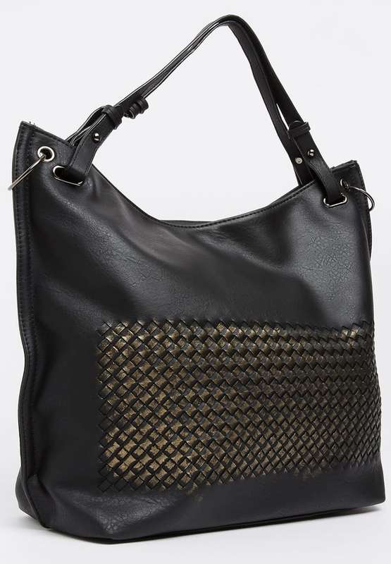 Stylish large travel tote hand bag leather look Black