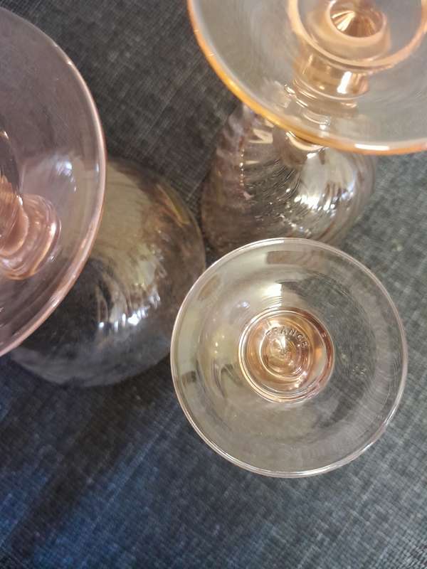 Vintage Luminarc Rosaline Pink Swirl glasses mixed set 1970s
