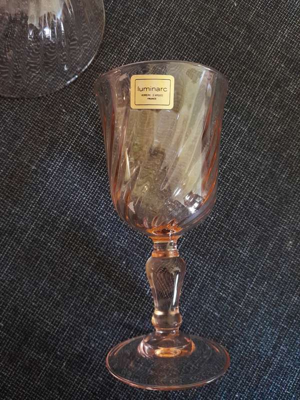 Vintage Luminarc Rosaline Pink Swirl glasses mixed set 1970s