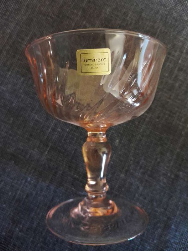 Vintage Luminarc Rosaline Pink Swirl glasses mixed set 1970s