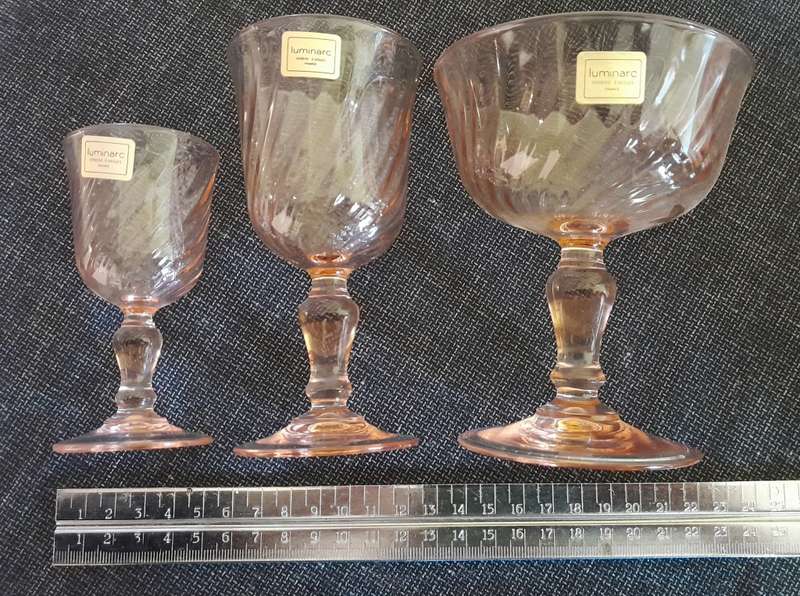 Vintage Luminarc Rosaline Pink Swirl glasses mixed set 1970s