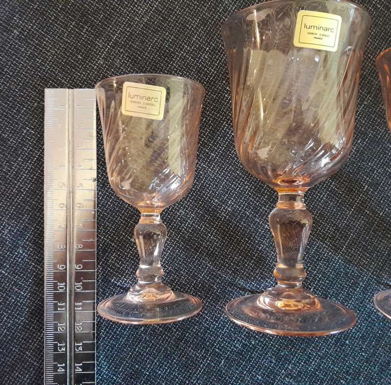 Vintage Luminarc Rosaline Pink Swirl glasses mixed set 1970s