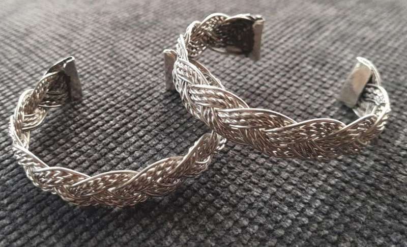 Vintage stainless weave cuff bracelet x 2