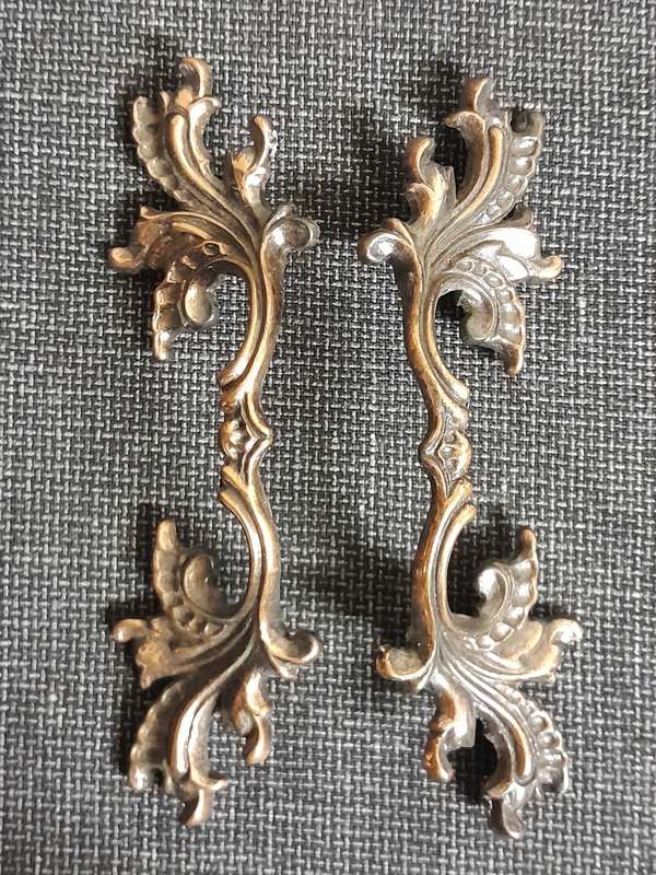 Pair of vintage door handles bronze leaf shaped