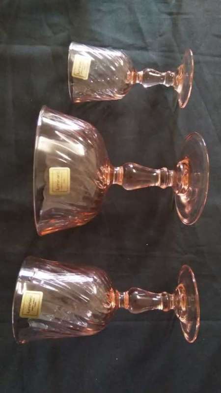 Vintage Luminarc Rosaline Pink Swirl glasses mixed set 1970s