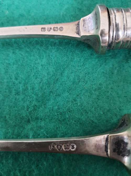 ANTIQUE EPNS SERVING SPOON AND FORK SPOON DESIGN SET WITH PORCILIN HANDLES