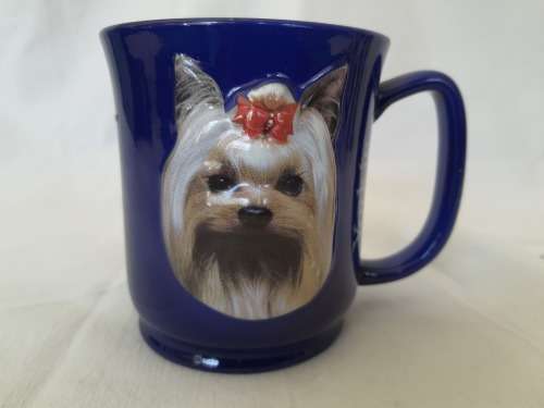 BLUE CERAMIC YORKIE COFFE MUG