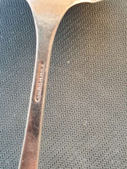 A SILVER PLATED SOUP LADEL IN PERFACT CONDITION STAMPED COMMUNITY