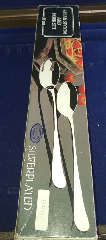 A SET OF GENUINE SILVER PLATED SALAD SPOON AND FORK SET