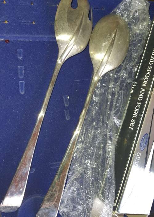 A SET OF GENUINE SILVER PLATED SALAD SPOON AND FORK SET