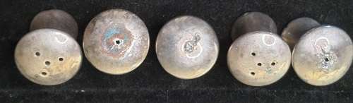 A VINTAGE COLLECTUON OF EPNS MINITURE SALT AND PEPPER DISPENSORS