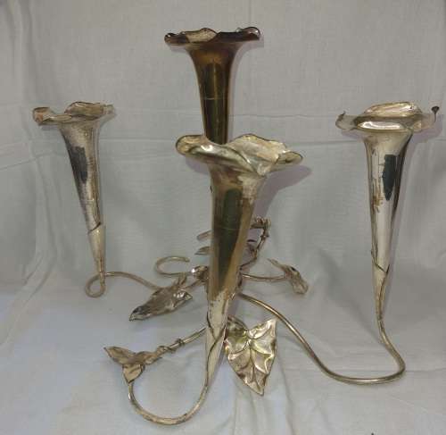 AN ANTIQUE ART DECOR  EPERGNE 4 CANDLE HOLDER SILVER PLATED SOOD AS IS