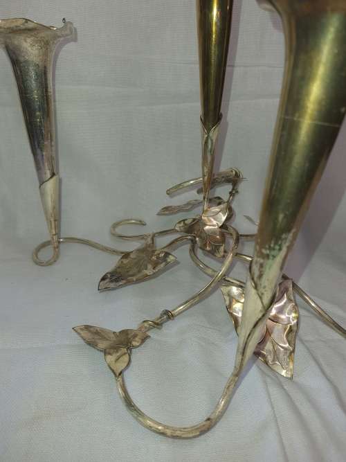 AN ANTIQUE ART DECOR  EPERGNE 4 CANDLE HOLDER SILVER PLATED SOOD AS IS