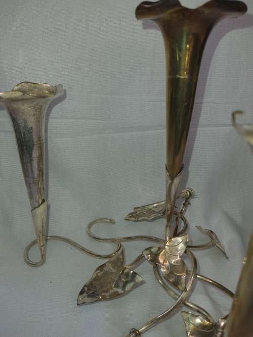 AN ANTIQUE ART DECOR  EPERGNE 4 CANDLE HOLDER SILVER PLATED SOOD AS IS