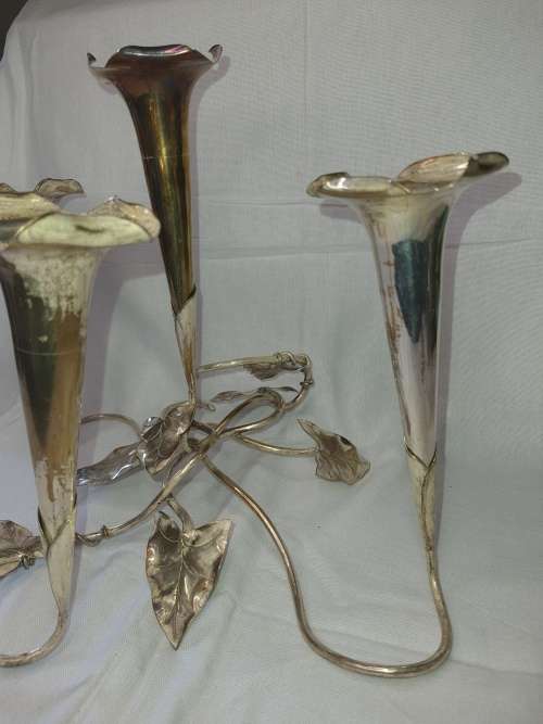 AN ANTIQUE ART DECOR  EPERGNE 4 CANDLE HOLDER SILVER PLATED SOOD AS IS