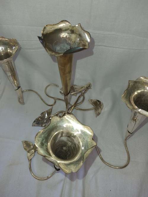 AN ANTIQUE ART DECOR  EPERGNE 4 CANDLE HOLDER SILVER PLATED SOOD AS IS