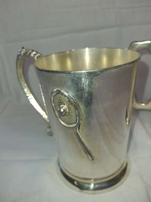 TWO SILVER PLATED SPORTING BEER VINTAGE MUGGS SOLD AS IS